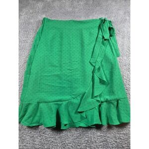 SOHO Apparel Ltd. Faux Wrap Skirt M Green Womens Swiss Dot Ruffle Hem 27182354
